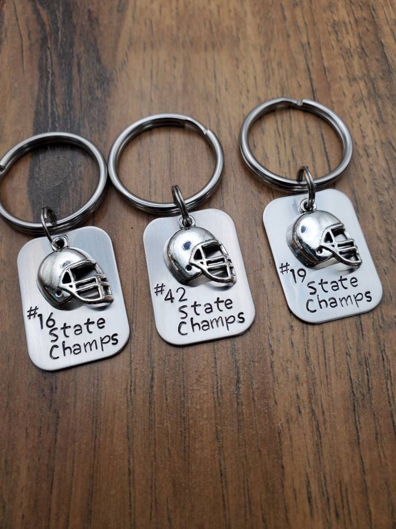 Football Team Gifts Football Keychain Hand Stamped Etsy