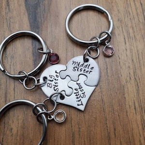 Sister Gifts - Puzzle Piece Keychains - Gifts for Sisters -  Big Sister Little Sister Middle Sister - Set of 3 - Hand Stamped Personalized