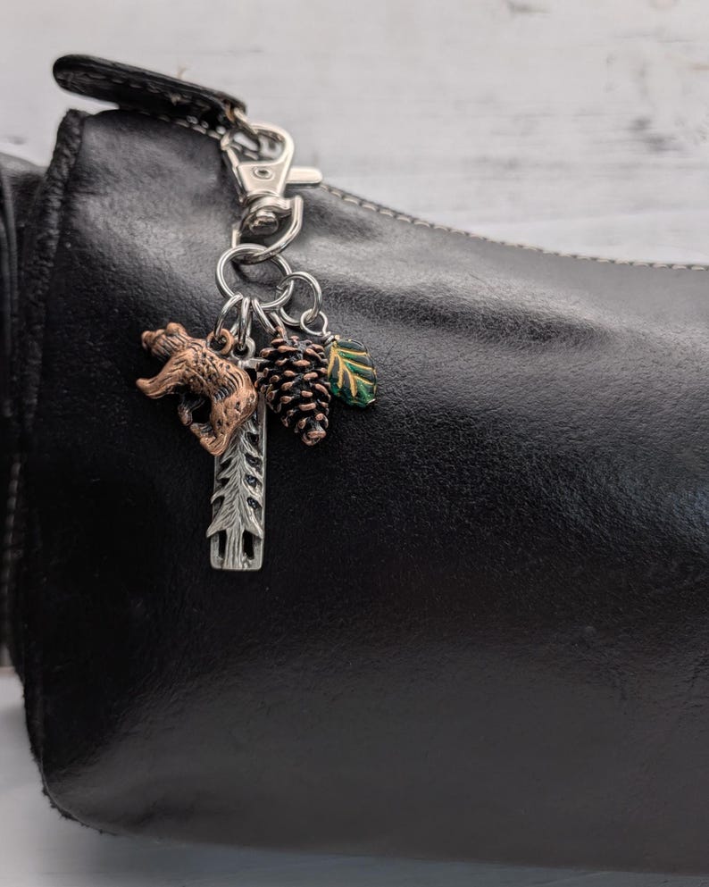 Bear Purse Charm / Bear Keychain / Leaf Pine Cone Mountain Themed Gifts image 9