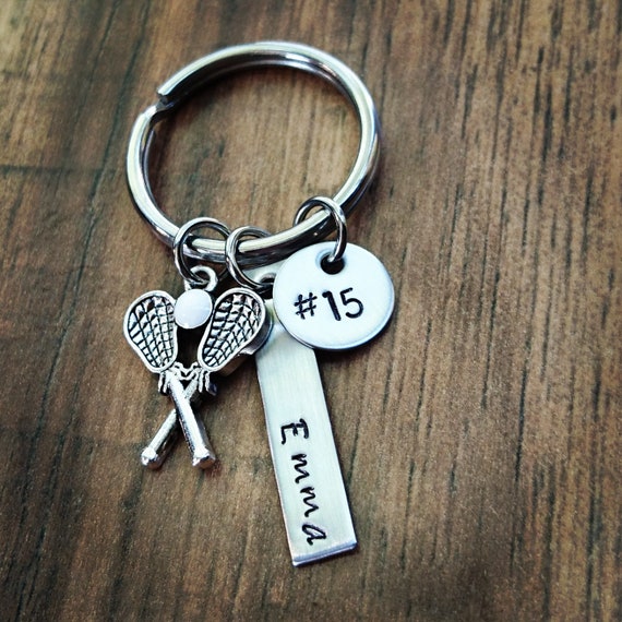 Hand Stamped Personalized Lacrosse Keychain Boys Lacrosse Etsy