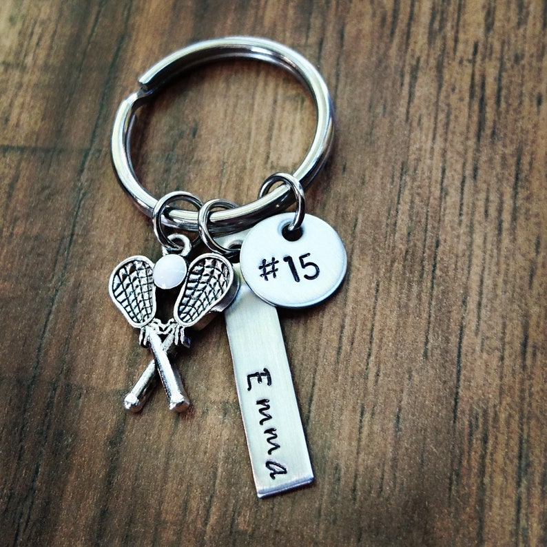 Hand Stamped Personalized Lacrosse Keychain Boys Lacrosse Etsy
