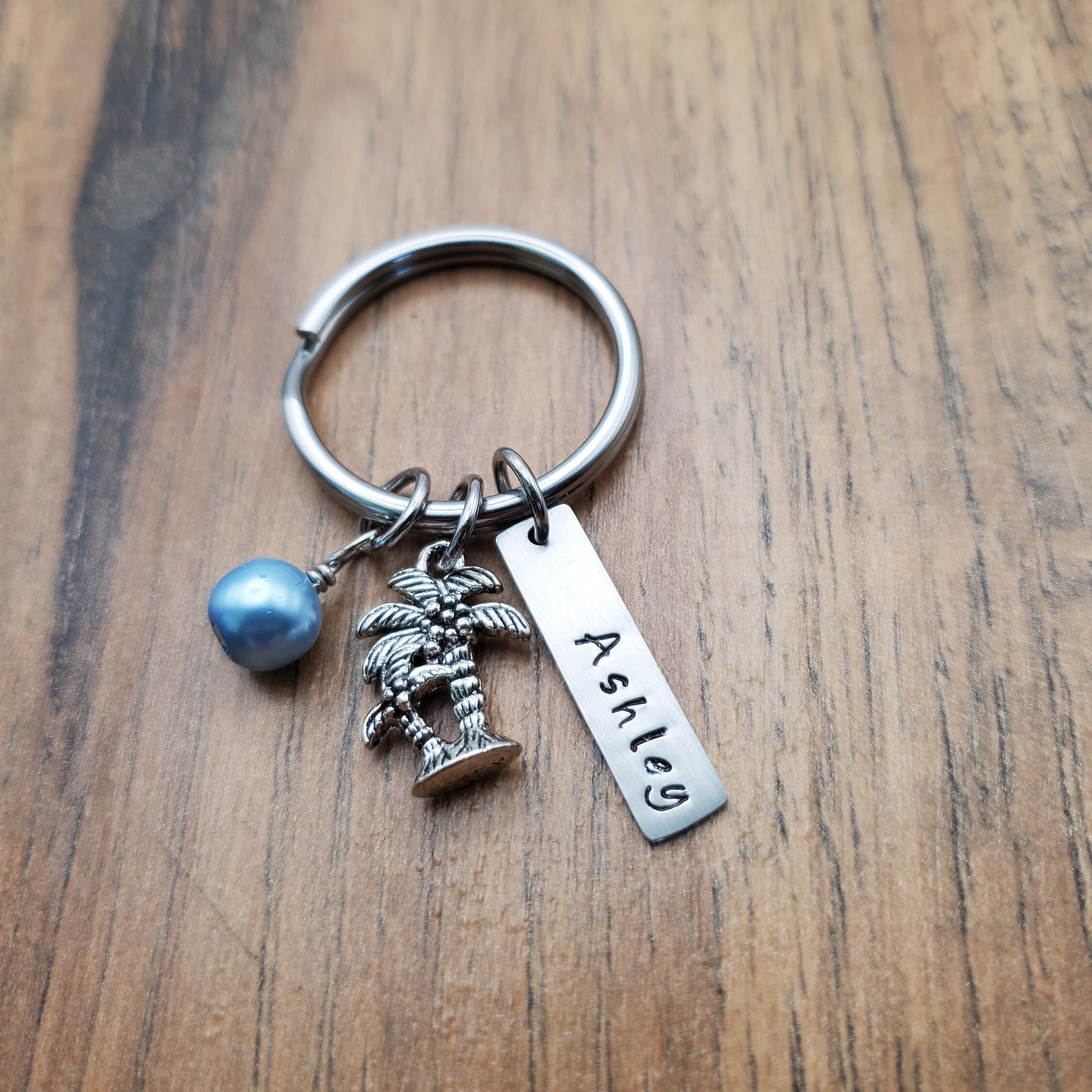 Personalized Palm Tree Keychain, Palm Tree Gift, Tropical Beach