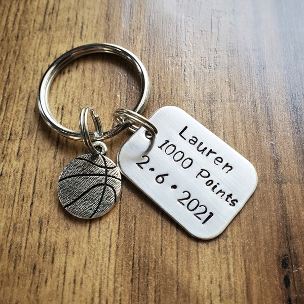 Hand Stamped Personalized BASKETBALL Keychain - 1000 Points Gift - Basketball Gift - Basketball Gifts