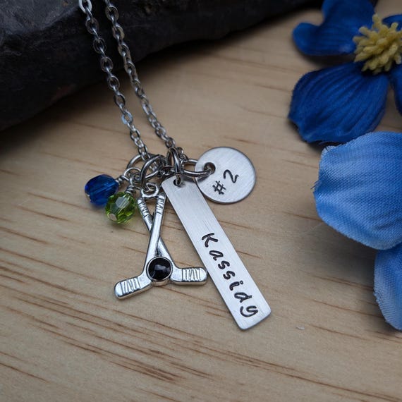 Hand Stamped Personalized Ice Hockey Necklace - Hockey Mom Necklace  - Girls Ice Hockey Gift - Girls Hockey Team Gift - Hockey Gift