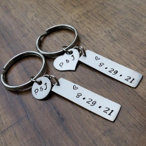 Hand Stamped Boyfriend Keychain, Anniversary Gift for Boyfriend, Couples Keychain Set, Anniversary Keychain, Gift for Him image 2