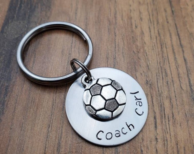 Hand Stamped Personalized Soccer Coach Keychain, Coach Gift, Team Gifts, Senior Night Gift