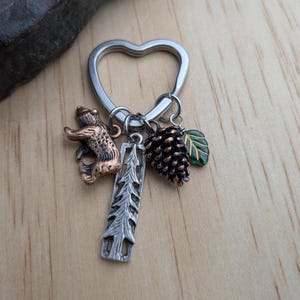 Bear Purse Charm / Bear Keychain / Leaf Pine Cone Mountain Themed Gifts Heart