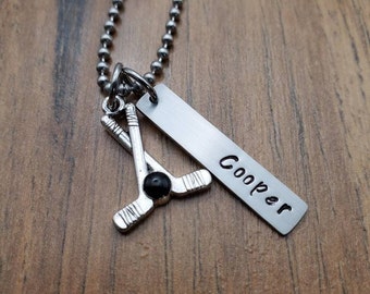 Hand Stamped Personalized Hockey Necklace - Hockey Mom Necklace - Boys Hockey Gift - Hockey Gifts - Ice hockey Gifts for Boys
