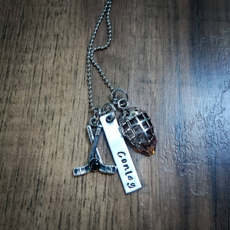 Hand Stamped Personalized Hockey Necklace Hockey Goalie Etsy