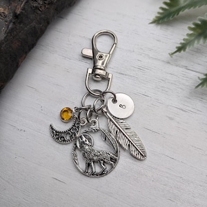 Wolf Moon Keychain, Wolf Gift, Personalized Wilderness Charm Key Ring, Bag Charm
