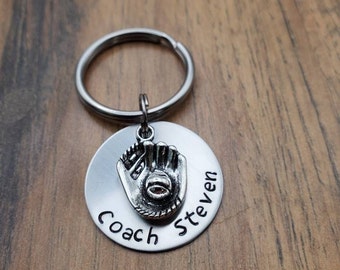 Baseball Coach Gift, Softball Coach Gifts, Baseball Keychain, Softball Keychain, Coach Gift, Hand Stamped Personalized