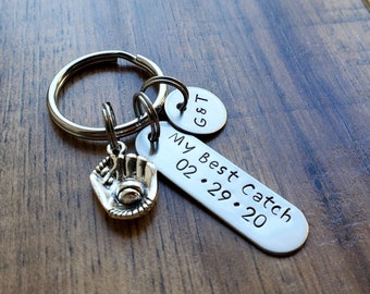 Personalized My Best Catch Keychain, Anniversary Gift, Husband, Boyfriend, Baseball Player