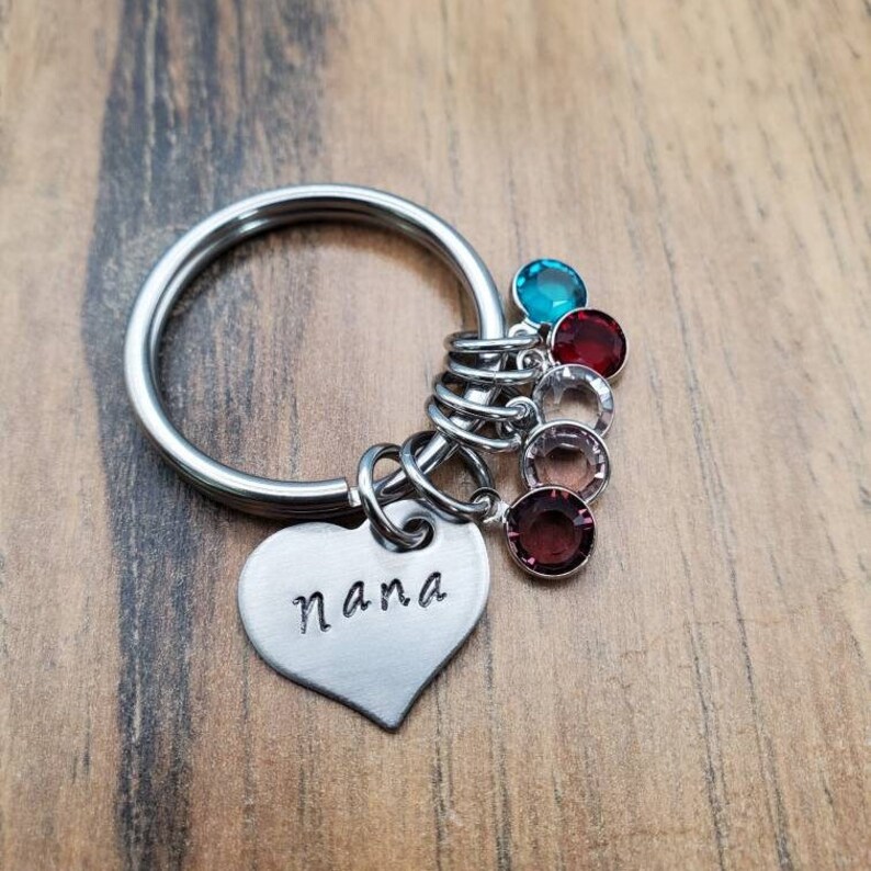 Birthstone Keychain Nana Keychain Grandma Keychain Gift for Grandma Gifts for Nana Hand Stamped Personalized Nana Gifts image 4