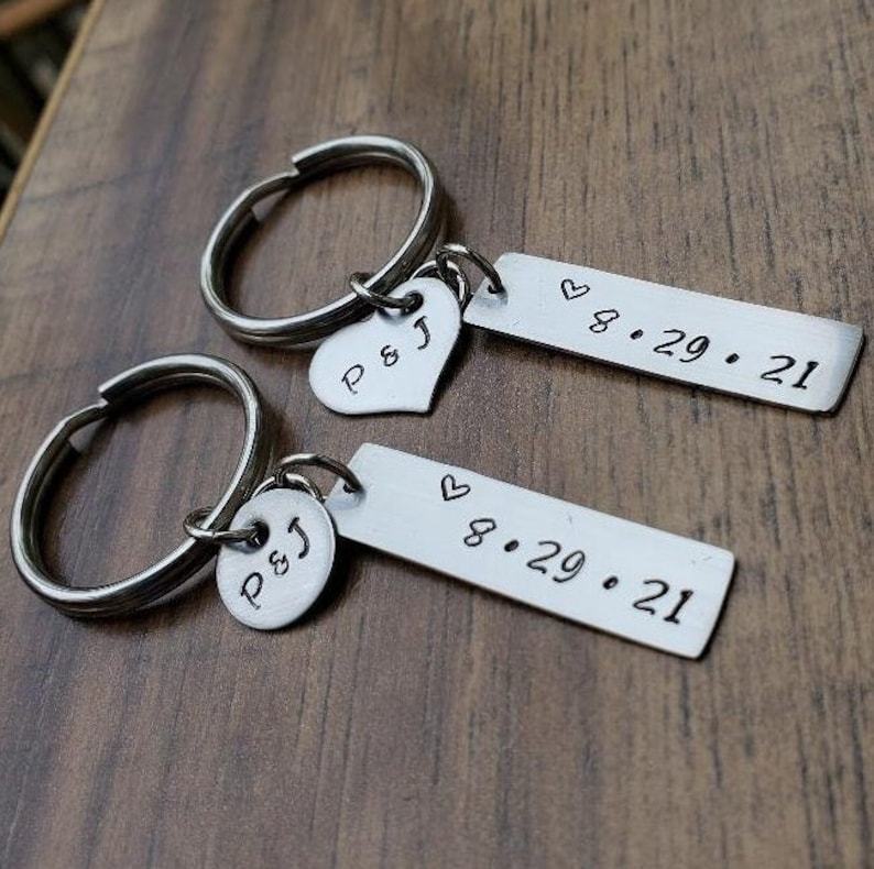 Hand Stamped Boyfriend Keychain, Anniversary Gift for Boyfriend, Couples Keychain Set, Anniversary Keychain, Gift for Him image 3