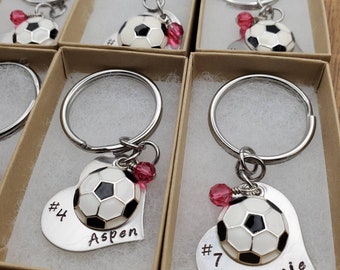 Hand Stamped Personalized Soccer Keychain - Girls Soccer Heart Keychain - Soccer Team Gift - Soccer Gifts  - Soccer Gift for Girls
