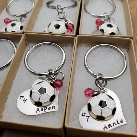 Hand Stamped Personalized Soccer Keychain - Girls Soccer Heart