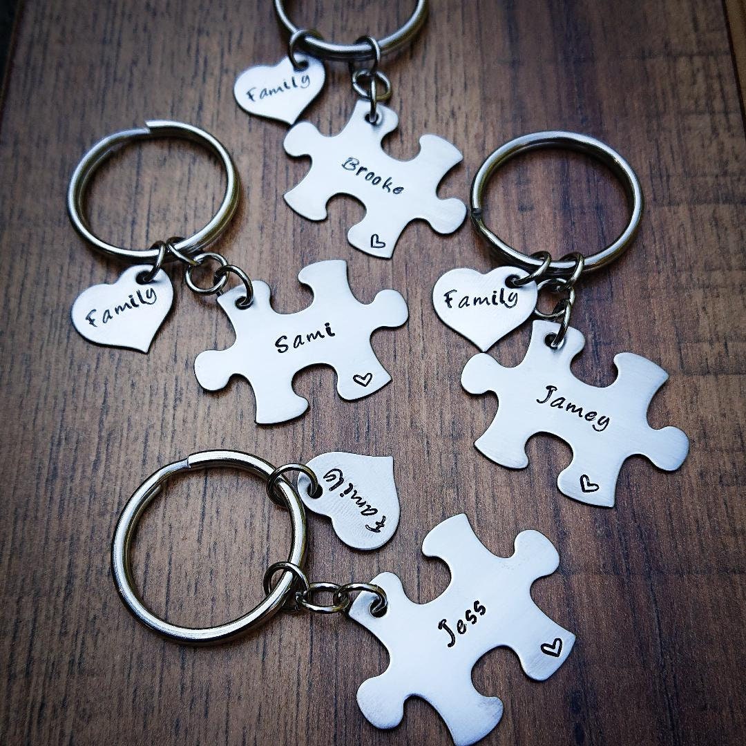 BFF Puzzle Piece Keychains, Personalized Best Friend Keychains, Family ...