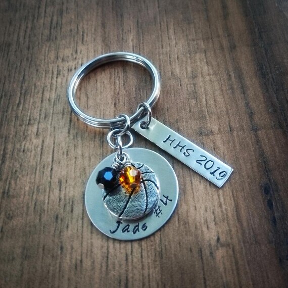 Hand Stamped Personalized Volleyball Keychain Basketball Senior Night Gifts Girls Volleyball Gift Basketball Keychain Basketball Gifts