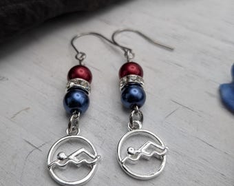 Swim Earrings, Swimmer Mom Gifts, Senior Night Team Gift, Swim Jewelry