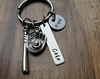 Baseball Keychain, Baseball Gift for Boys, Baseball Team Gifts, Baseball Senior Gift, Hand Stamped Personalized
