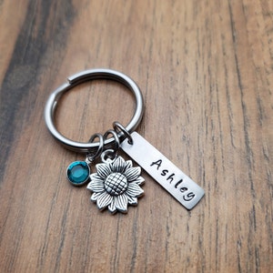 Sunflower Keychain, Sunflower Gift, Personalized Flower Charm Key Ring