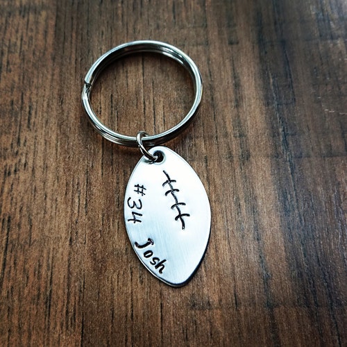 Football Team Gifts Football Keychain Hand Stamped Etsy
