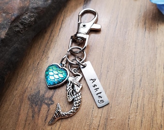 Mermaid Keychain, Mermaid Gift, Personalized Ocean Beach Bag Charm