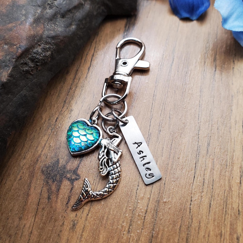 Mermaid Keychain, Mermaid Gift, Personalized Ocean Beach Bag Charm