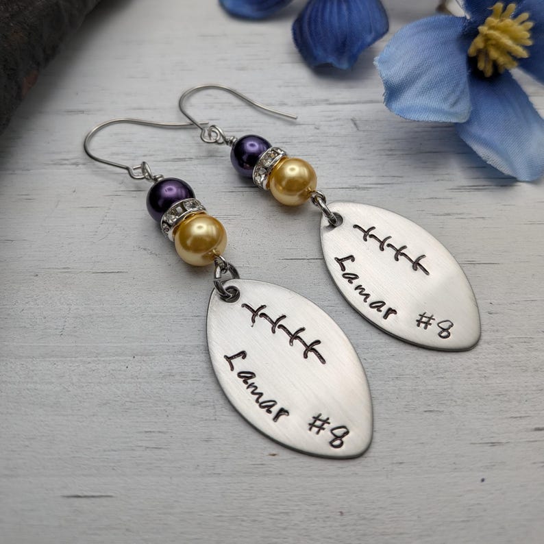 Custom Football Earrings, Personalized Football Mom Gifts, Football Jewelry 画像 1
