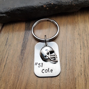 Hand Stamped Personalized Football Keychain, Football Senior Night Team Gifts