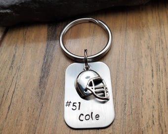 Hand Stamped Personalized Football Keychain, Football Senior Night Team Gifts