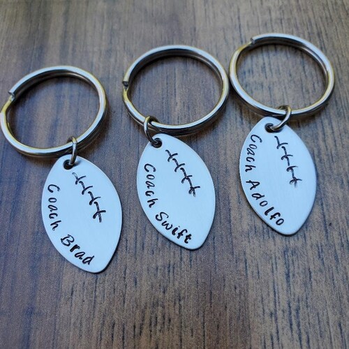 Hand Stamped Football Keychain Football Team Gift Football Etsy