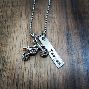 Hand Stamped Personalized Dirt Bike Necklace - Motocross  - Motomom