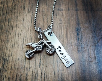 Hand Stamped Personalized Dirt Bike Necklace - Motocross  - Motomom