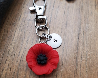 Llavero de amapola roja personalizado, dije para bolso, dije para monedero, regalo de flor personalizado