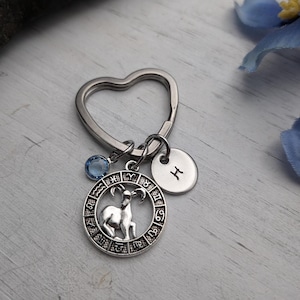 Personalized Aries Initial Keychain, Aries Zodiac Gift, Horoscope Key Ring, Bag Charm