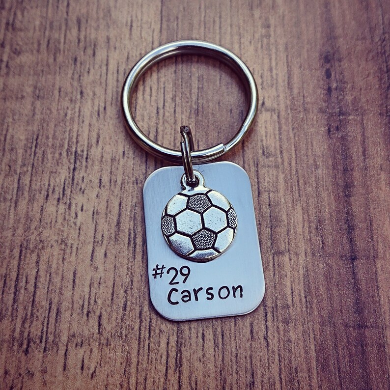 Soccer Keychain Hand Stamped Personalized Gift Boys Etsy
