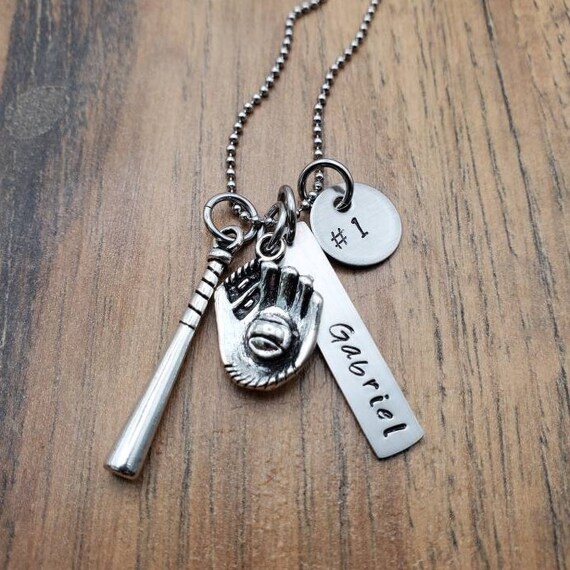 Hand Stamped Personalized Baseball Necklace Baseball Mom Necklace