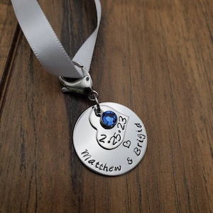 Hand Stamped Personalized Wedding Bouquet Charm - Something Blue For Bride - Bridal Bouquet Charm - Wedding Day - Bride Gift - Bride To Be
