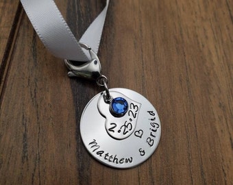 Hand Stamped Personalized Wedding Bouquet Charm - Something Blue For Bride - Bridal Bouquet Charm - Wedding Day - Bride Gift - Bride To Be