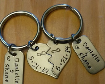 Couple Split Heart Keychains, Wedding Anniversary Gift, Gift for Him and Her