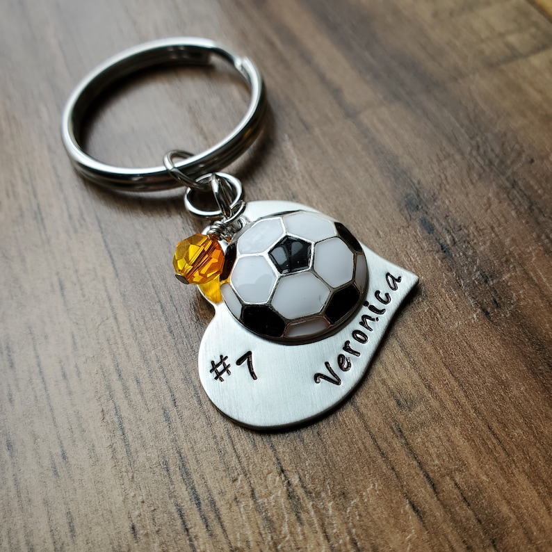 Hand Stamped Personalized Soccer Keychain Girls Soccer Heart Etsy