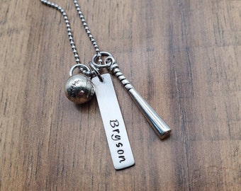 Baseball Necklace - Baseball Mom Necklace - Boys Baseball Necklace - Hand Stamped Personalized  -Baseball Jewelry