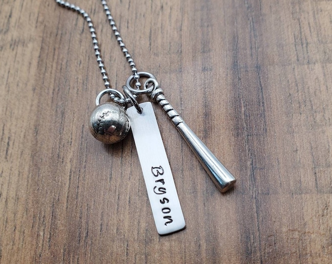 Baseball Necklace - Baseball Mom Necklace - Boys Baseball Necklace - Hand Stamped Personalized  -Baseball Jewelry