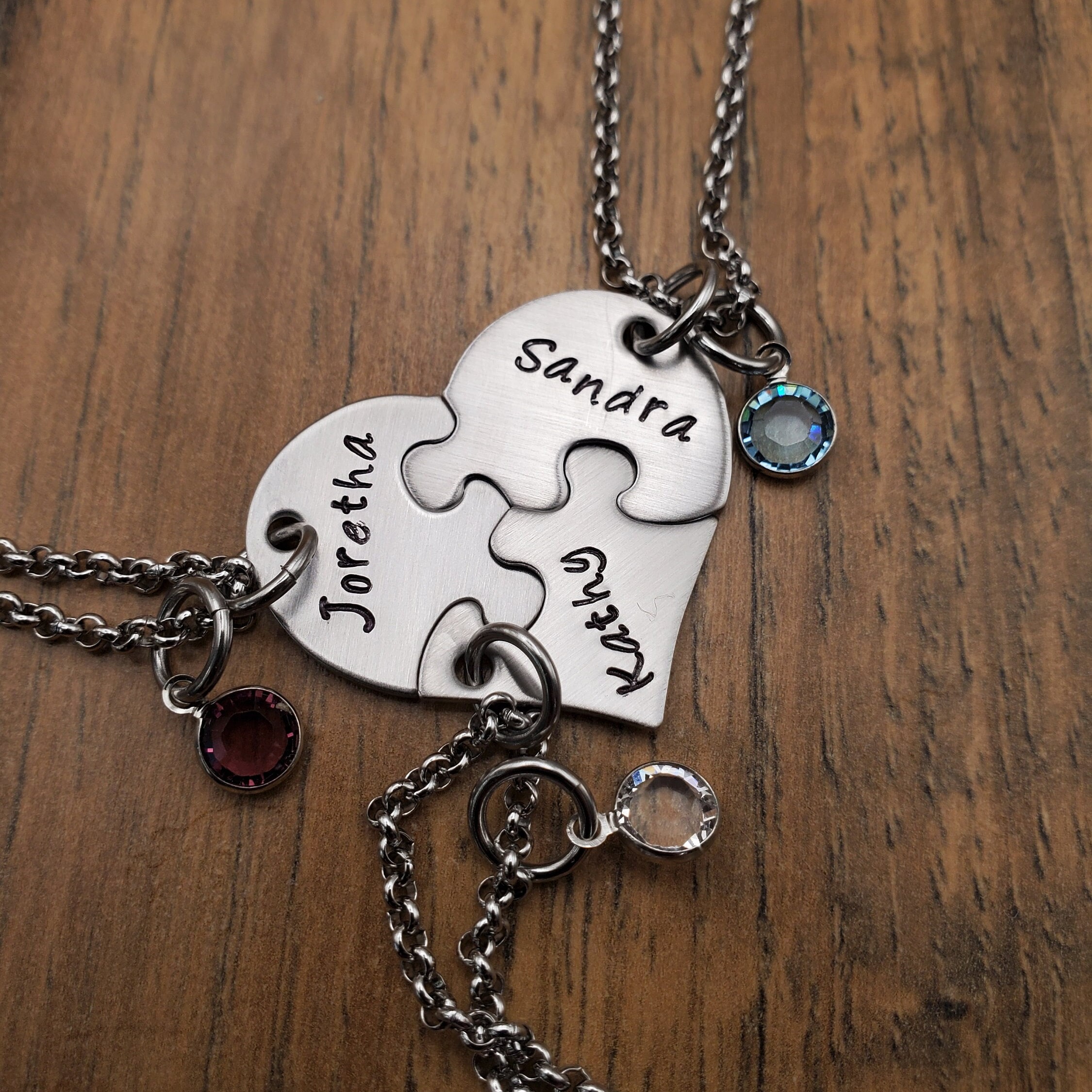 Hand Stamped 3 Puzzle Piece Necklace Set - 3 Friend Necklace - 3