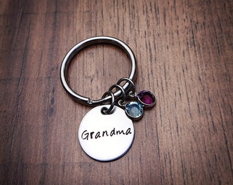 Grandma Keychain - Gift for Grandma - Gifts for Nana - Hand Stamped Personalized - Nana Gifts - Birthstone Keychain - Nana Keychain