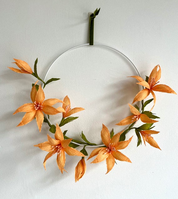 Crepe Paper Flower Wreath: Handmade Floral Home Decor (32cm)
