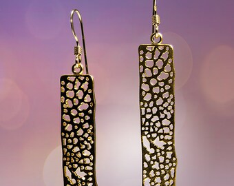 Satin Finish Gold Organic Textured Stick Earrings