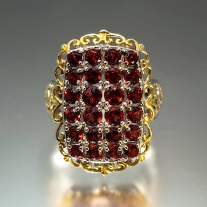Gold Plated Sterling Silver Garnet Filigree Ring