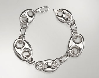 Italian Sterling Silver Designer Marine & Rolo Link Bracelet